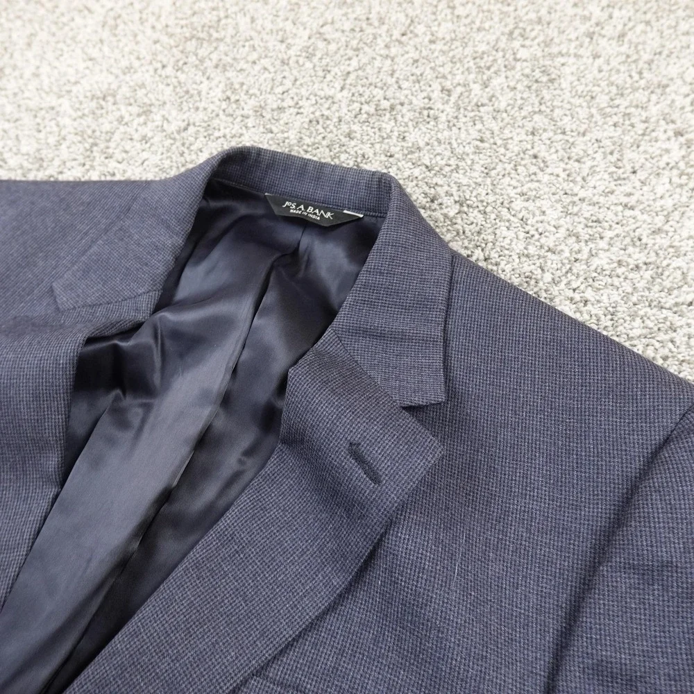 Jos A Bank Blazer Mens 41 Blue Wool Cashmere Check Button Sport Coat Suit Jacket